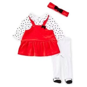 Little Me Festive Roses 3M Red Dress Outfit Set 2PC + Headband NWT Christmas